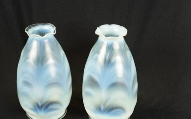 A PAIR OF EARLY 20TH CENTURY VASELINE GLASS HANGING