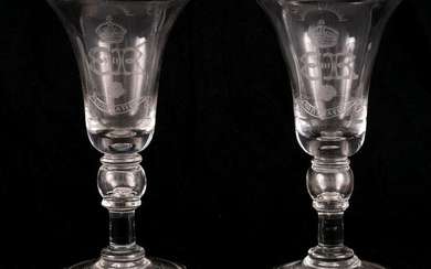 A PAIR OF EDWARD VIII COMMEMORATIVE WINE GLASSES OF