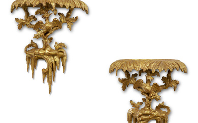 A PAIR OF GEORGE II GILTWOOD WALL BRACKETS IN THE...