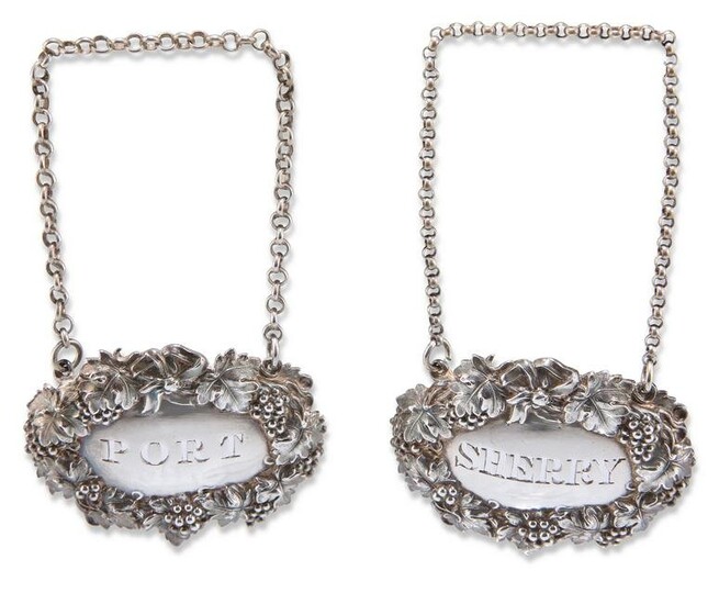 A PAIR OF GEORGE IV SILVER DECANTER LABELS, by William