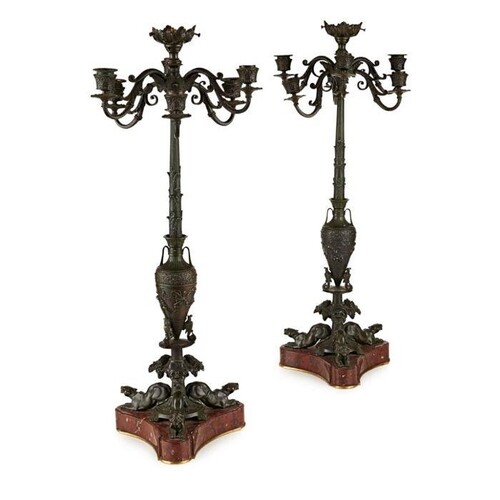 A PAIR OF LATE 19TH CENTURY FRENCH BRONZE AND MARBLE NEO-GRE...