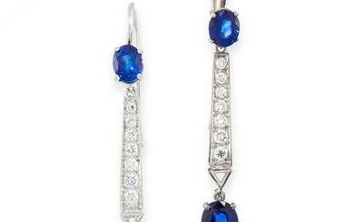 A PAIR OF SAPPHIRE AND DIAMOND EARRINGS each set with