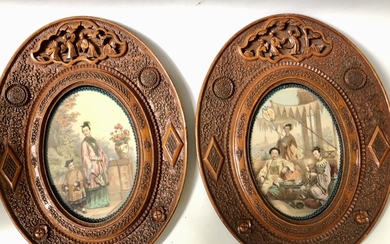 A PAIR OF VANTAGE CHINESE SCENE PAINTING WITH FRAMES