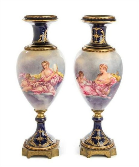 A Pair Of Gilt Bronze Mounted Sevres Style Porcelain