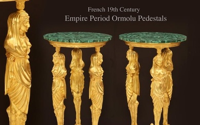 A Pair of 19th C. French Empire Period Malachite Bronze Pedestals