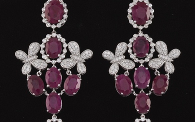 A Pair of Burmese Ruby and Diamond Pendant Earrings, GIA and GGA Report