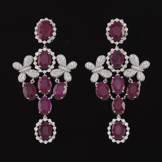 A Pair of Burmese Ruby and Diamond Pendant Earrings, GIA and GGA Report