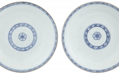 A Pair of Chinese Blue and White Porcelain Molded Dishes