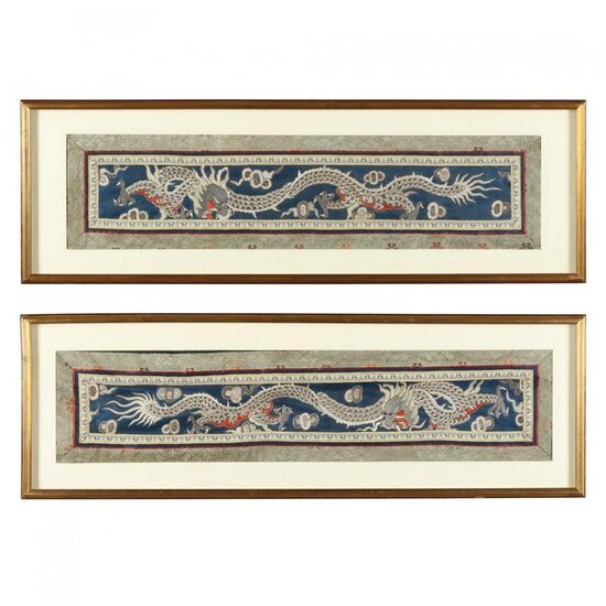 A Pair of Chinese Dragon Embroidered Panels