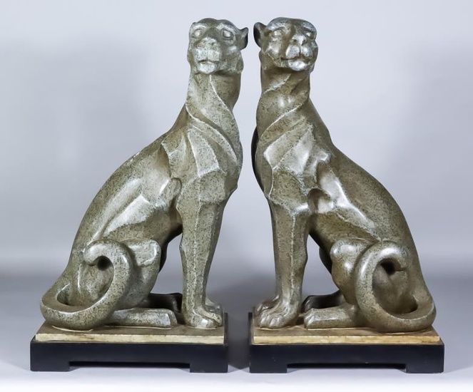 A Pair of Chinese Resin Figures of Seated Panthers...
