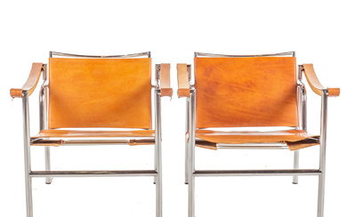 A Pair of Le Corbusier Style Leather Armchairs