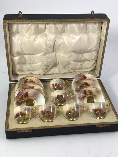 A ROYAL WORCESTER BOXED COFFEE SET FOR 6 HAND...