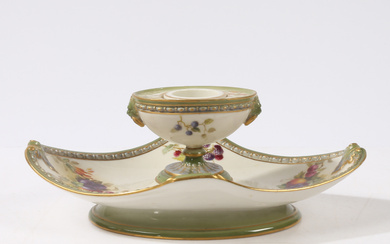 A ROYAL WORCESTER PORCELAIN INKWELL.