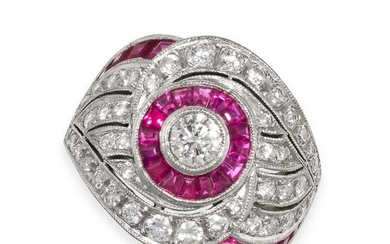 A RUBY AND DIAMOND DRESS RING in 18ct white gold, set