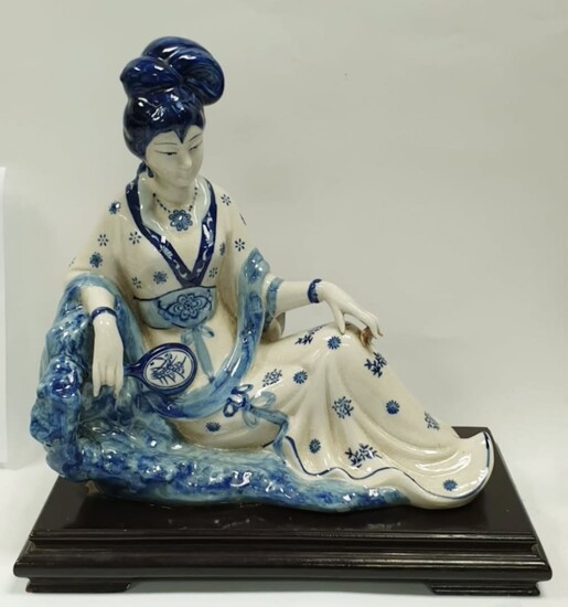 A Rare blue and white Kakiemon figure of a...