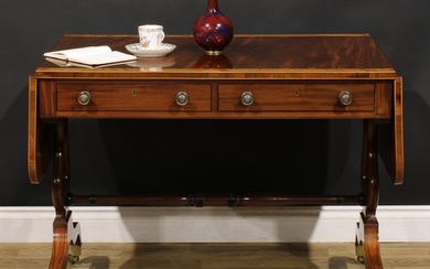 A Regency mahogany sofa table, rosewood crossbanded satinwoo...