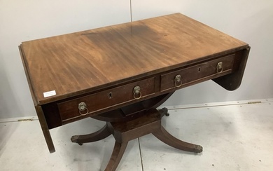 A Regency style mahogany sofa table, width 101cm, depth 59cm...