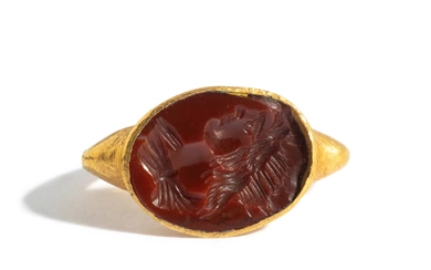 A Roman Gold and Carnelian Finger Ring with the God Helios