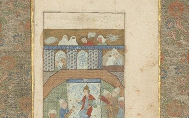 A Safavid miniature of a prince offered a cup, Iran,...