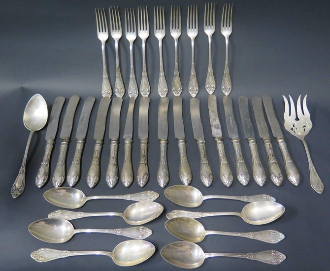 A Selection of .800 German Silver Flatware 1343g and fifteen...