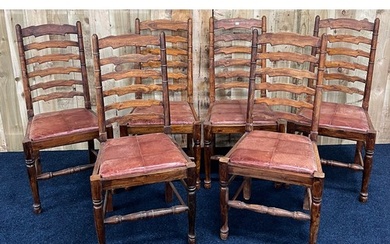 A Set of six Antique ladder back dining chairs fitted with r...
