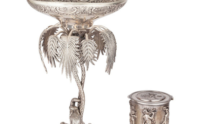 A Silverplated Compote with Elephant and Palms