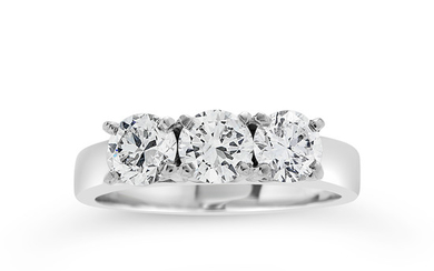 A Three-Stone Diamond and White Gold Ring