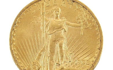 A USA gold $20 coin, 1908