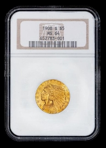 A United States 1908-S Indian Head $5 Gold Coin (NGC MS64)