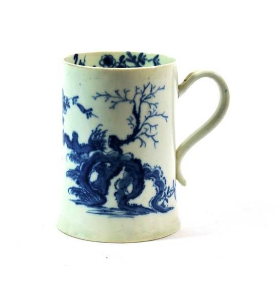 A Worcester Porcelain Mug, circa 1755, painted in underglaze blue...