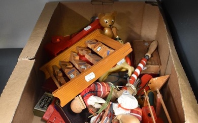 A box of mixed vintage Toys including View-Masters with Slides, wooden Abacus and miniature