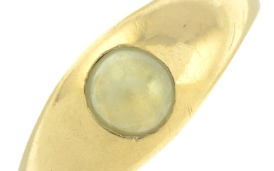 A cat's-eye chrysoberyl single-stone band ring.