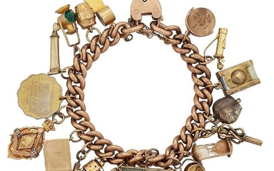 A charm bracelet, the curb link bracelet suspending...