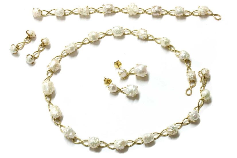 A gold freshwater pearl suite, by Tiffany & Co.