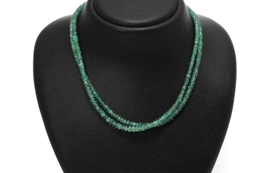 SOLD. A graduated two-stand necklace set with numerous faceted emerald beads and a magnet clasp of sterling silver. L. 46 cm. – Bruun Rasmussen Auctioneers of Fine Art