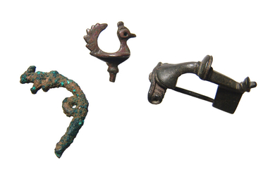 A group of 3 ancient bronze objects