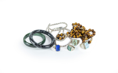 A group of hardstone and silver jewelry