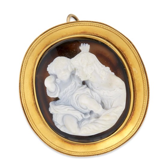 A hardstone cameo pendant brooch depicting a portrait of...
