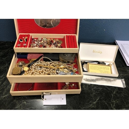 A large collection of vintage costume jewellery and watches,...