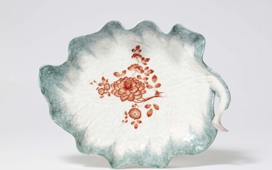 A large rare Meissen porcelain leaf bowl, possibly from the dinner service with the iron red mosaic borders