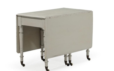 A late 19th century greypainted drop leaf table. H. 73. W. 102....