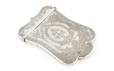 A mid Victorian silver card case, of shaped outline, engraved...