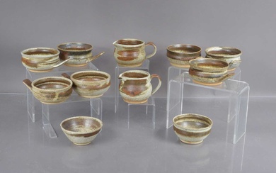 A mid-century 'Grindon' studio pottery set of souffle or pudding dishes