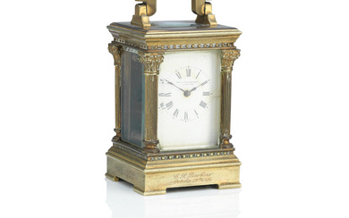 A miniature gilt brass carriage clock Circa 1900