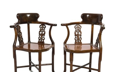A pair of Chinese hardwood chairs, Republic period