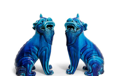 A pair of Chinese turquoise-glazed mythical beasts Qing dynasty, 18th century The...