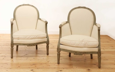 A pair of French Louis XVI-style painted fauteuils
