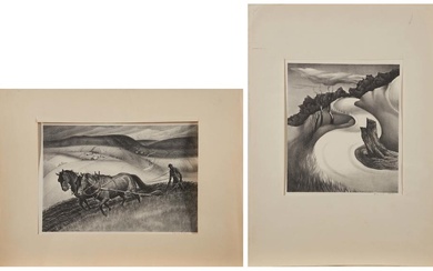 A pair of Regionalist-style lithographs