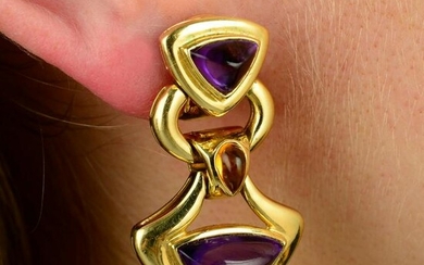 A pair of amethyst and citrine cabochon articulated