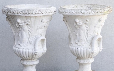 NOT SOLD. A pair of artificial stone garden vases, cast with women in classical ropes. Louis XVI style. 20th century. H. 83. Diam. 55 cm. (2) – Bruun Rasmussen Auctioneers of Fine Art